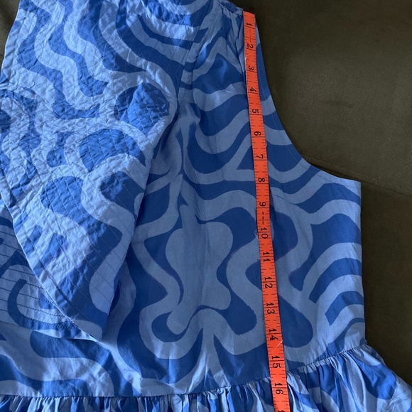 NWT Oliphant Blue Cotton Ashbury One Shoulder Ruffle midi dress M - Picture 11 of 14